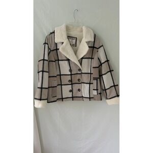 Jade & Ivory Women Tan Plaid Sherpa Lined Double Breasted Jacket R13828M L